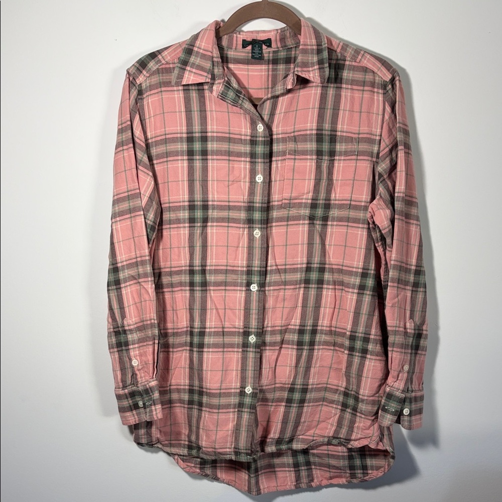 LRL Lauren Ralph Lauren Pink and Green 100% Cotton Plaid Button Flannel Shirt-S